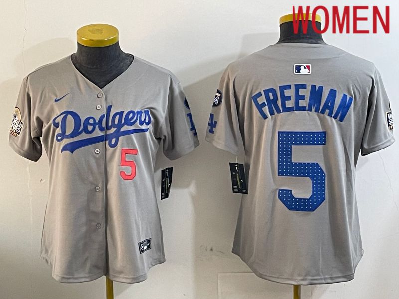 Women Los Angeles Dodgers 5 Freeman Grey Game 2024 Nike MLB Jersey style 1203